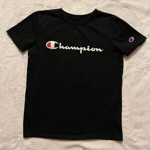 Champion Authentic Athletic Wear T-shirt Youth Boys Size Medium Logo Black White